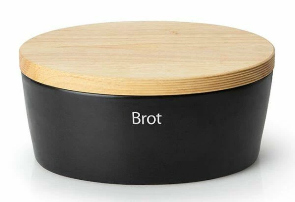 Continenta Brottopf Oval Aus Keramik Mit Holzdeckel, Matt Schwarz 27 X 20 X 13,5 Cm 1 Continenta Brottopf Oval Aus Keramik Mit Holzdeckel, Matt Schwarz 27 X 20 X 13,5 Cm