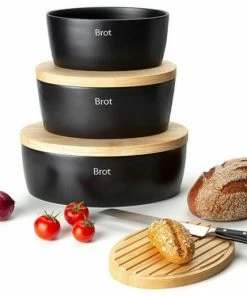 Continenta Brottopf Oval Aus Keramik Mit Holzdeckel, Matt Schwarz 27 X 20 X 13,5 Cm 6 Continenta Brottopf Oval Aus Keramik Mit Holzdeckel, Matt Schwarz 27 X 20 X 13,5 Cm -KitchenAid Shop 3730 3731 3732 2