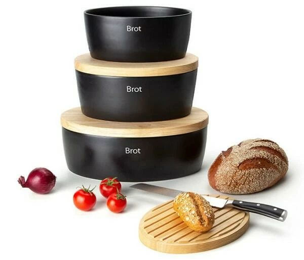 Continenta Brottopf Oval Aus Keramik Mit Holzdeckel, Matt Schwarz 27 X 20 X 13,5 Cm 3 Continenta Brottopf Oval Aus Keramik Mit Holzdeckel, Matt Schwarz 27 X 20 X 13,5 Cm – Bild 3
