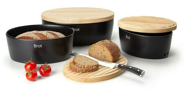 Continenta Brottopf Oval Aus Keramik Mit Holzdeckel, Matt Schwarz 27 X 20 X 13,5 Cm 4 Continenta Brottopf Oval Aus Keramik Mit Holzdeckel, Matt Schwarz 27 X 20 X 13,5 Cm – Bild 4
